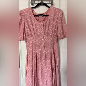 Vintage spring Summer Dress-By Be Smart-Pink Floral Button up Maxi Short sleeve